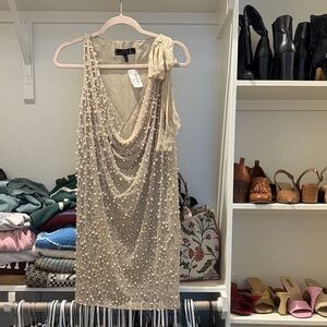 Neiman Marcus Cream Beaded Mini Dress